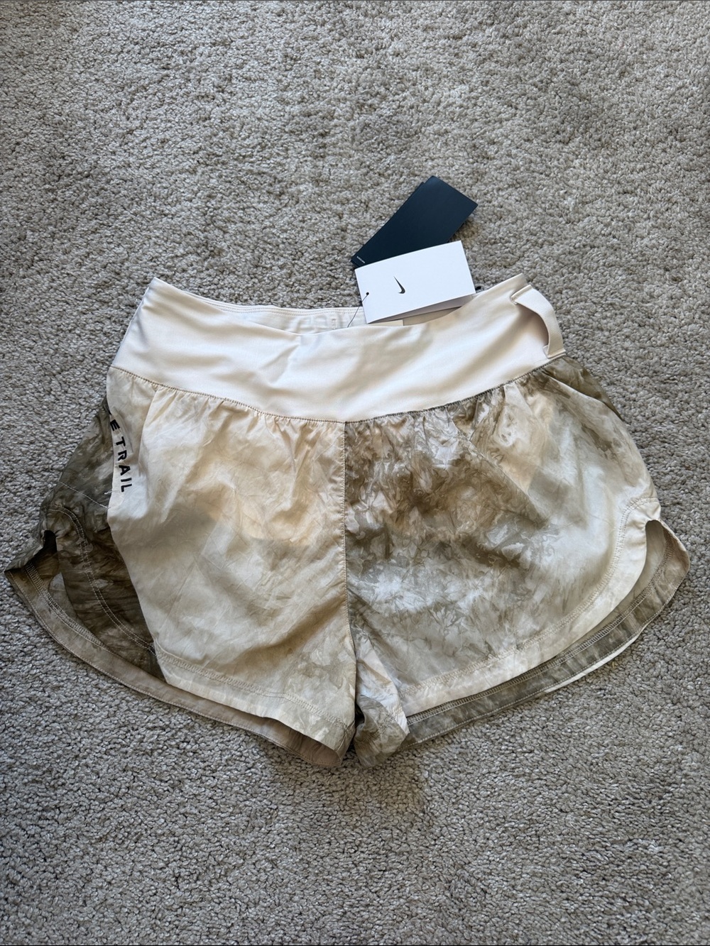 NWT Nike Women’s Trail Running Shorts — Light Beige/Camo size s